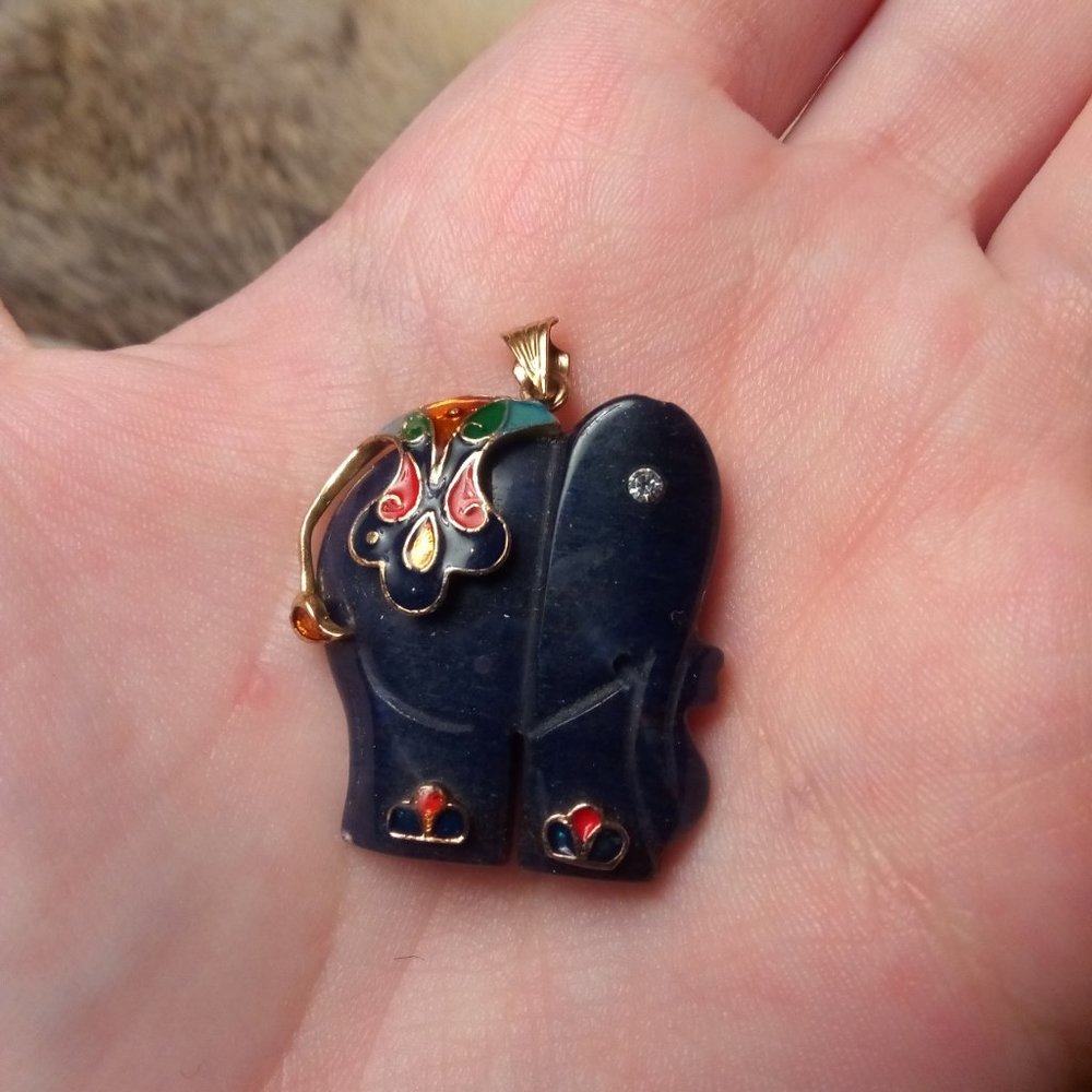 Vintage sodalite enamel elephant pendant